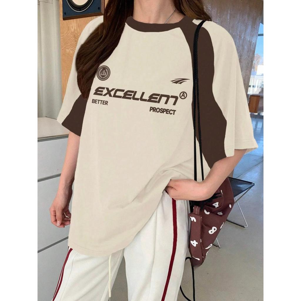 2025 Summer Women's Letter Printed T-shirt Short Sleeve Sports Top