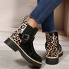 Fashion Buckle Platform Chelsea Boots Women Slip on Pu Leather Leopard Print Ankle Boots Woman Plus Size 36-43 Thick Sole Botas
