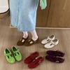 Cowhide Mary Jane Women's Shoes Korean Version of the New Flat-bottomed Non-slip Round Head Shallow Mouth Comfortable Belt Buckle Versatile Single Sh