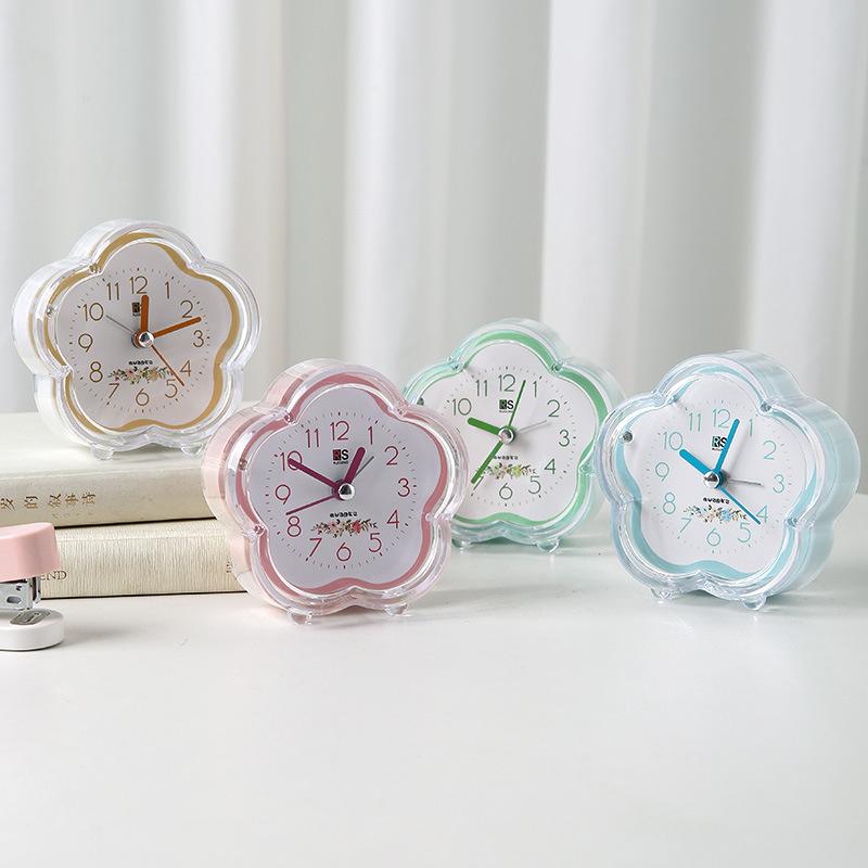 Creative new cute flower transparent alarm clock children student wake up alarm clock bedroom dormitory desktop study clock