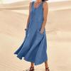 Womens Denim Sleeveless Long Dress With Pocket Round Neck Casual Loose Fit Outfit