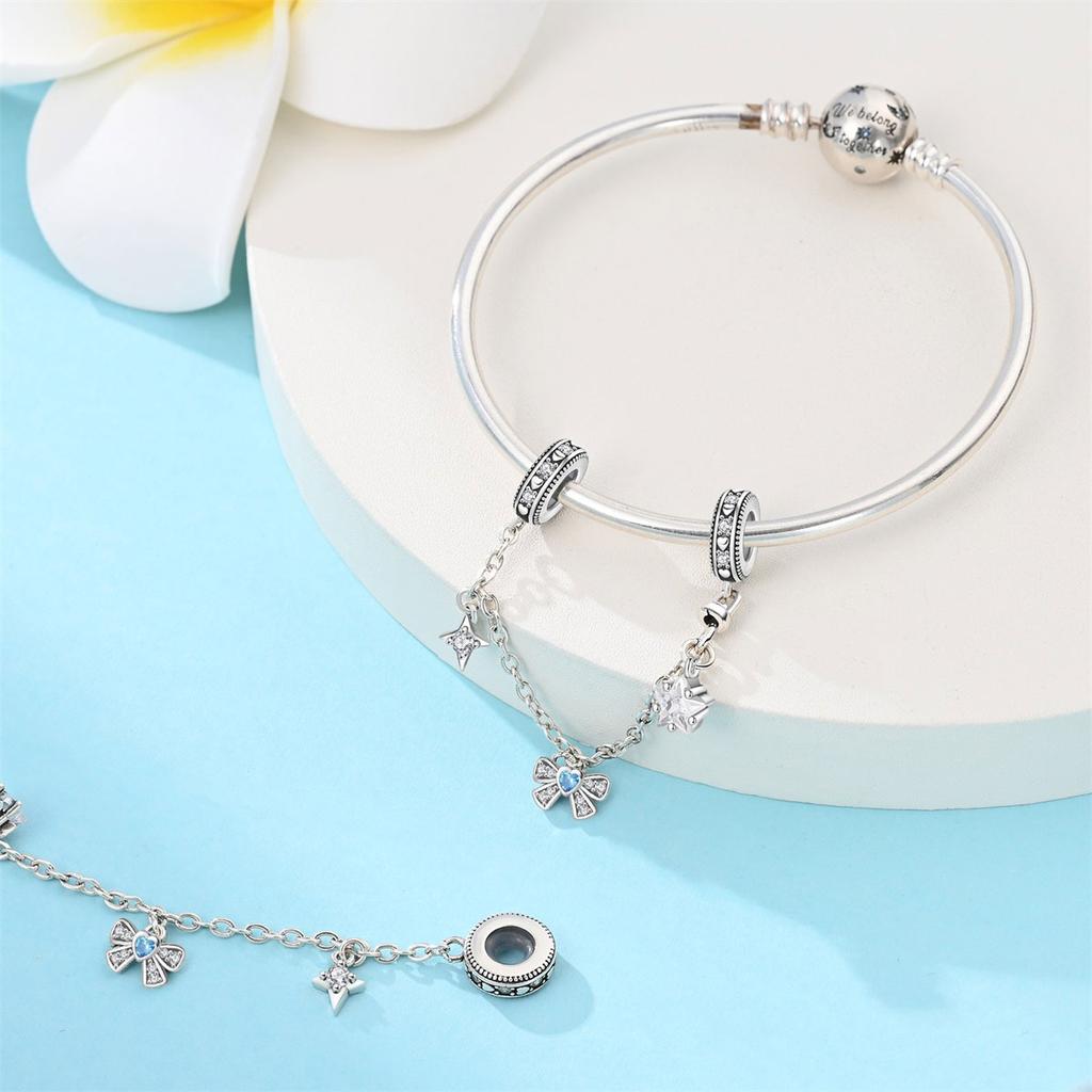 Romantic Blue Series Copper Plated Bow Ballet Shoes Heart Lock Charms Beads Fit 3Mm Original Bracelets Diy Jewelry Pure Gift