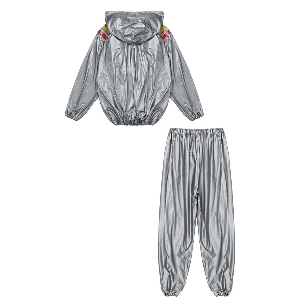 S-4XL Tuta da Sauna Sudorazione Uomo Manica Lunga Giacca con Cappuccio con Pantaloni a Vita Elastica PVC Allenamento Palestra Outfit