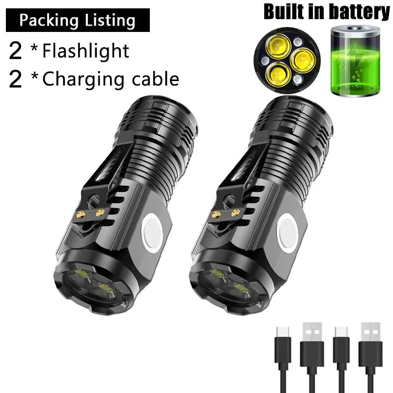 New Upgrade Mini 3LED Flashlight With Pen Clip And Tail Magnet,Builtin Battery USB Charge Outdoor Portable Torch Emergency Lamp