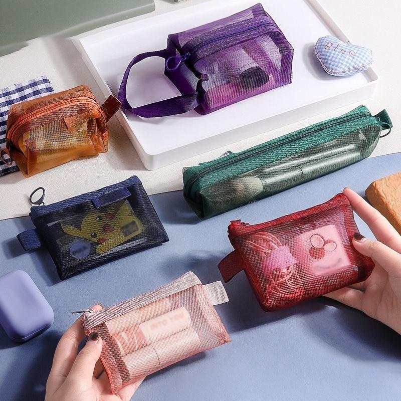 1PC Portable Mini Zipper Mesh Storage Bag New Coin Purse Small Square Mesh Coin Purse Travel Storage Carry Pouch with Zippered