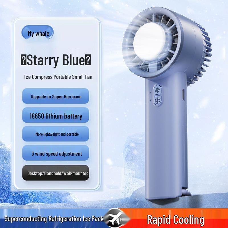 Mini Portable Rechargeable Turbine Fan with Semiconductor Cooling, Ice Pack, Handheld Fan for Desktop