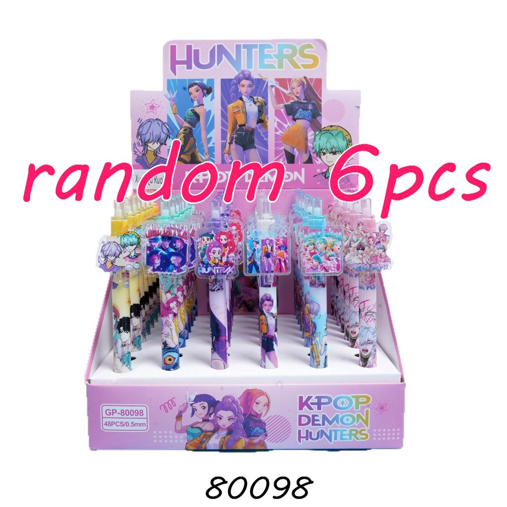 6PCS Cute K-POP Gel Pens Demon Hunters Press 0.5mm Black Ink Acrylic Patch High-Value School Stationery for Students