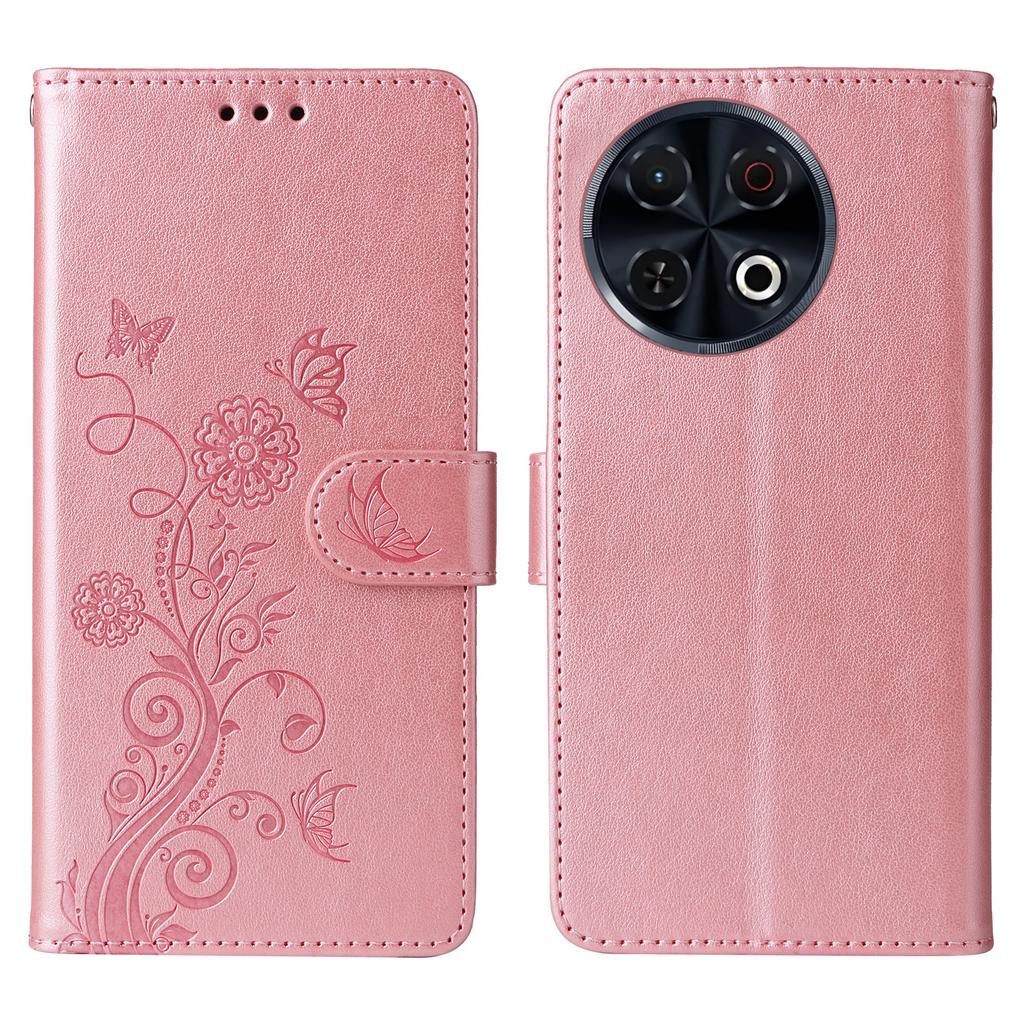 For TECNO Spark 30 Pro 4G Leather Case Butterfly Floral Imprint Wallet Stand Cover