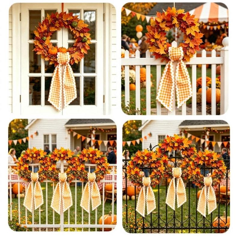 Entryway Wreath Ribbon Tie, Polyester Holiday Accent for Fall Gatherings, Thanksgiving Display and Classroom Use