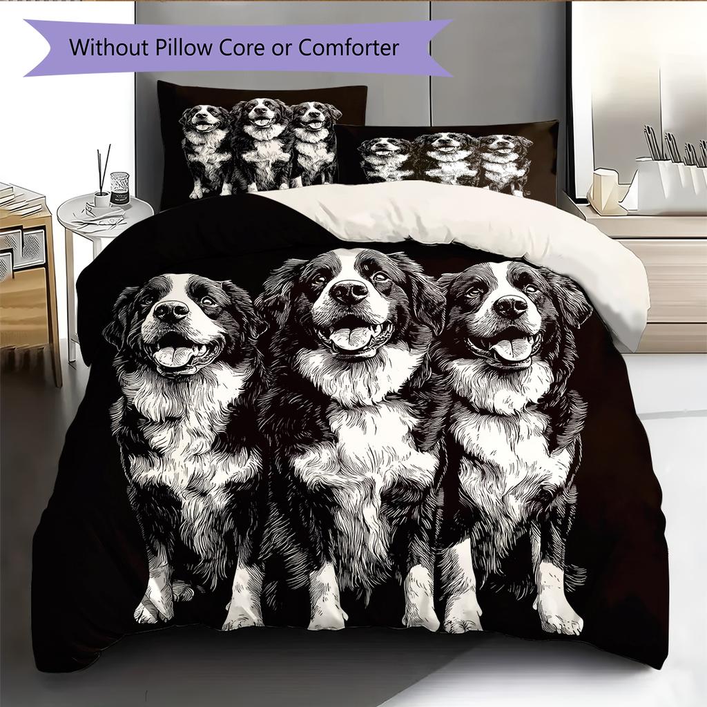 Black Bernese Mountain Dog Pattern Bedding Home Decoration Birthday Gift (1 * duvet cover + 2 * pillowcase, without core)