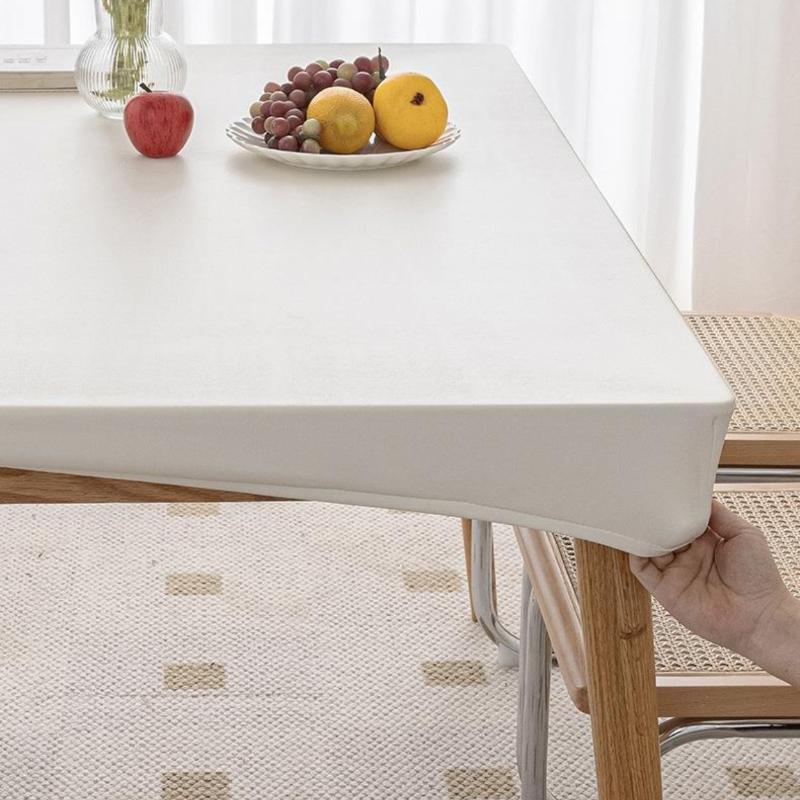 High Aesthetic Waterproof Oil Resistant Tablecloth PU Wash Free Easy Maintain Heat-resistant Fully Wrapped Dining Table and Coffee Table Cloth Cover