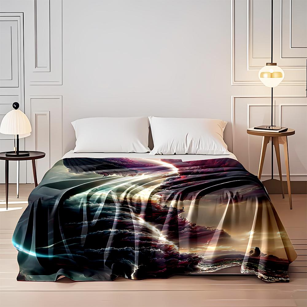 Surreal Landscape with Vibrant Abstract Clouds Flannel Blanket for Bedroom, Living Room, Sofa, and Nap Sofas.