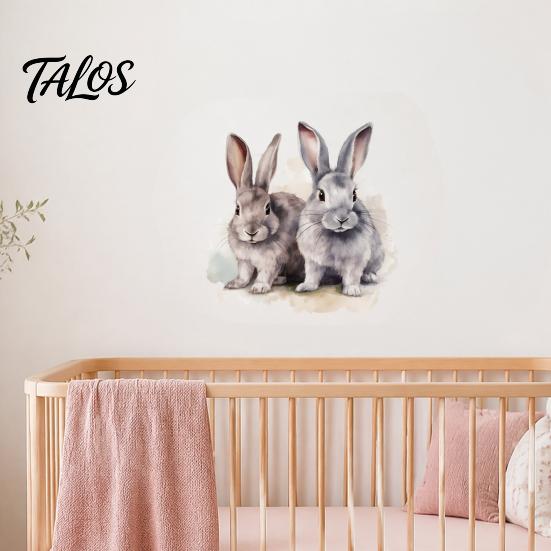 Modern Simple Style Wall Decals Cartoon Rabbit Sticker for Kids Room, Waterproof PVC Bunny Decal, Watercolor Nursery Decor Peel And Stick Art Bedroom