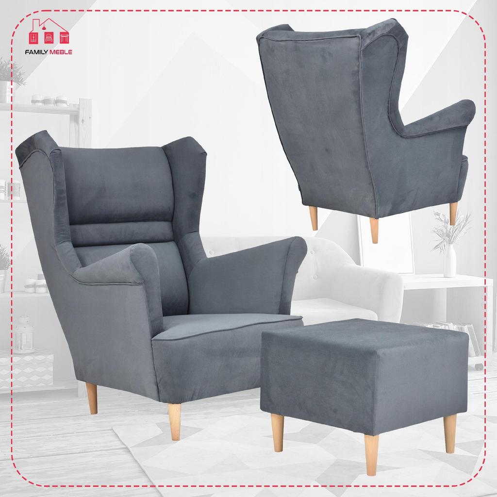 Zoja Wing Chair with Footrest Scandinavian Family Meble Gray Graphite