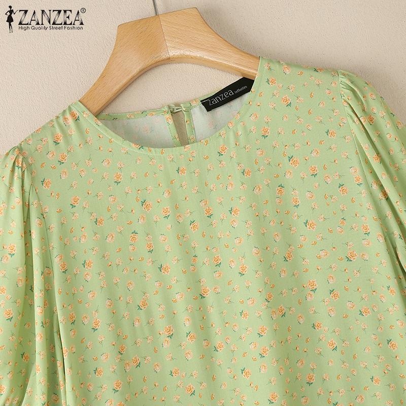ZANZEA Women Casual Round Neck Summer Short Sleeve Floral Dress