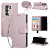 Crossbody Flip Leather Wallet Case with Mirror Card Holder Lanyard Strap Cover for Samsung Galaxy  Z Fold 7 6 5 Fold7 Fold6 5G