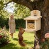 Squirrel Feeder Wooden Windproof Dispenser Feeding House Gnaw Resistant Roof Squirrel Feeder House with Extra Long Board