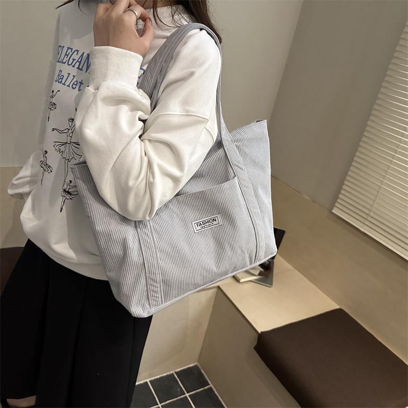 Autumn Vintage Women Corduroy Shoulder Bags Simple Solid Color Ladies Tote Bag Large Capacity Thread Design Female Handbags