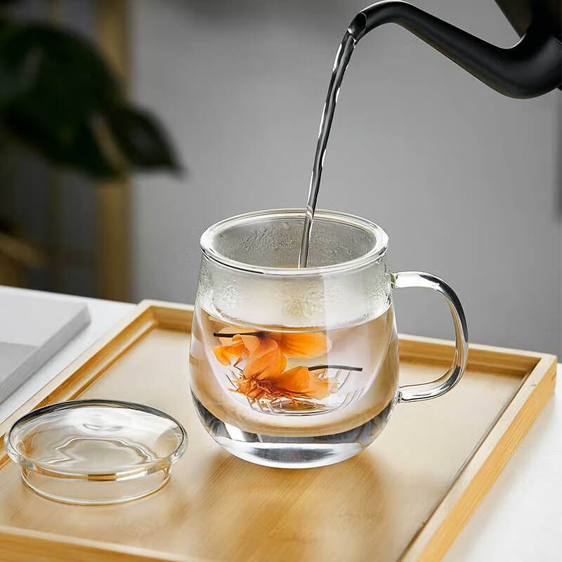 Lvchangming Glass Tea Cup with Infuser, Thick Heat-Resistant Tea Separation Cup for Office And Home Use, 520ml