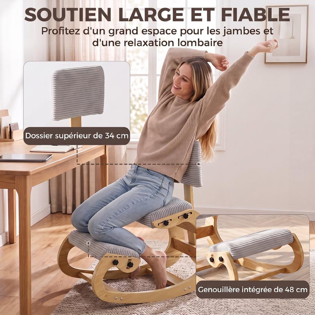 Ergonomic Kneeling Chair with Light Gray Rocking Backrest