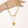 Qiong Yao 18K Gold Plated Stainless Steel Double Layer Heart Necklace with Water Ripple Chain