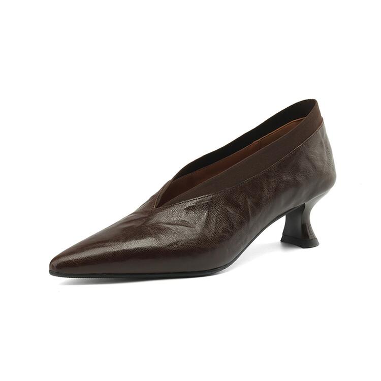 Fashion New Spring Summer Genuine Leather Women Shoes Fashion Pointed Toe Women Pumps High Heels Zapatos Mujer Ladies Shoes Brown