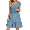Cotton Linen Summer Dress Sleeveless V Neck Mini Tank Casual Women Beach Sundress Flowy Tiered A Line