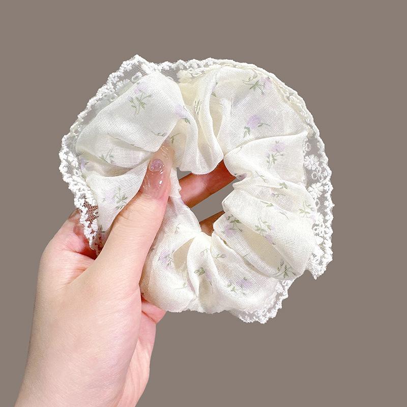 French Super Soft High Quality Lace Pig Large Intestine Hair Band Female Gentle Small Floral Headrope Hair Accessories