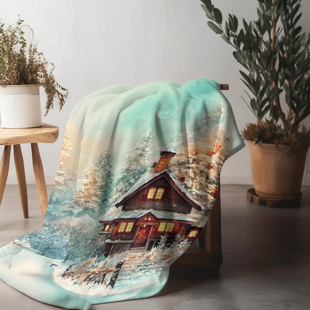 Tuniu Уютный зимний домик Плед Мягкий флисовый плед для дивана кровати Декор дома 75x90cm