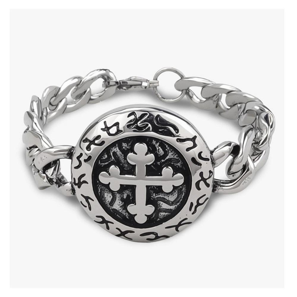 

Браслет из нержавеющей стали в стиле хип-хоп, черный, ретро, мужской, с крестом, личность, трендовый, геометрический, крутой