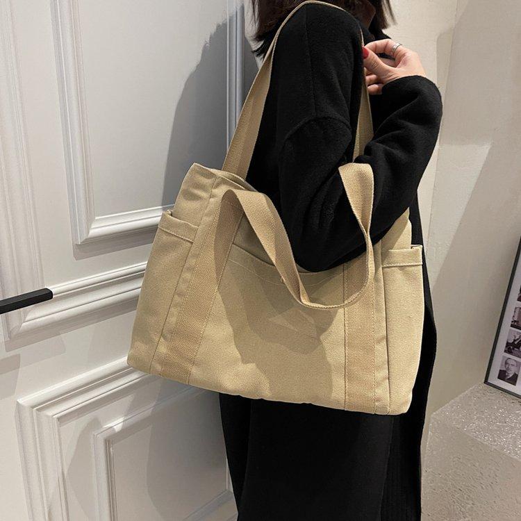 Vintage Simple Shoulder Bag Women'S Casual Solid Color Large-Capacity Messenger Bag Japanese Harajuku Shoulder Bag