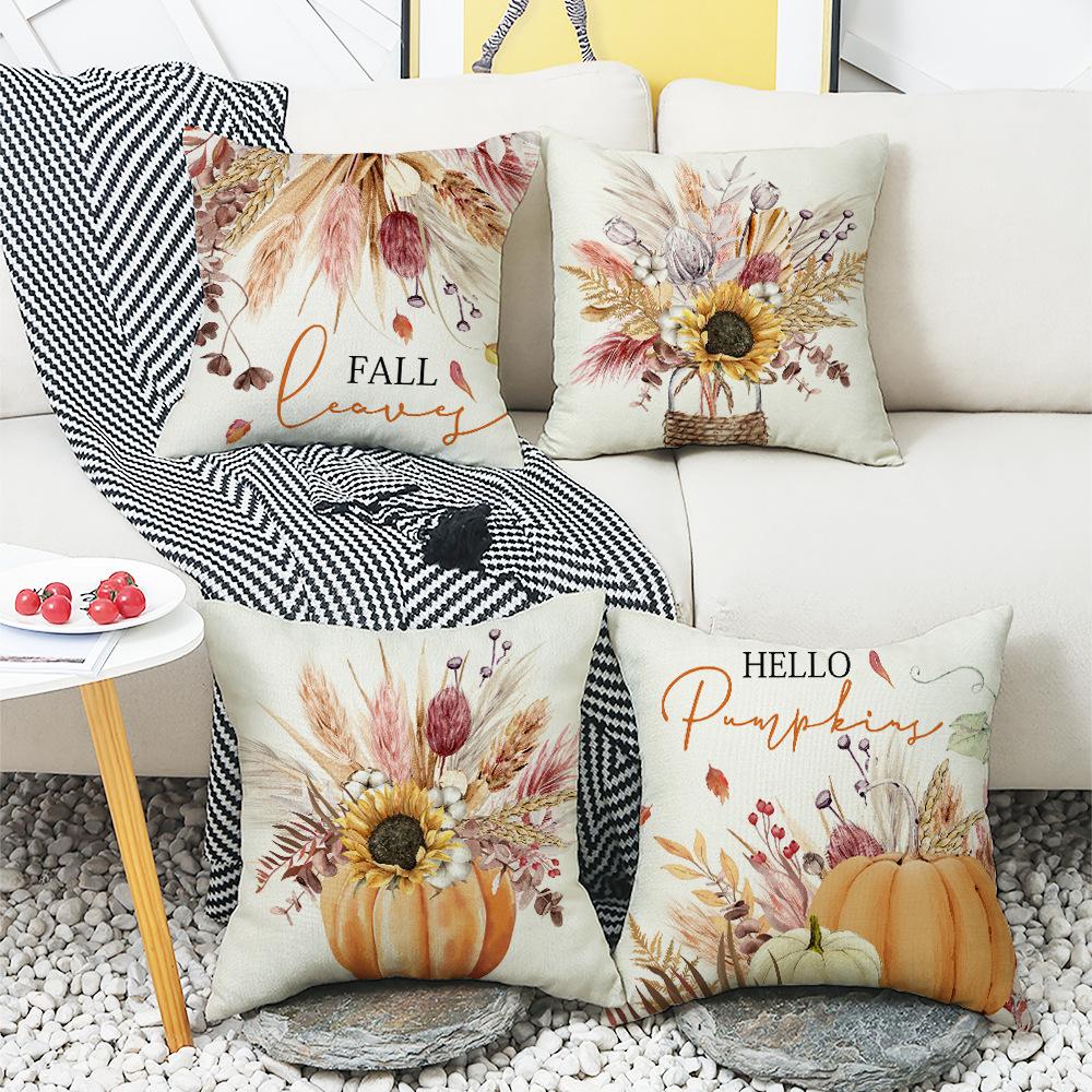 New Thanksgiving Autumn Cushion Pumpkin Maple Leaf Sunflower Home Cushion Pillow Cover