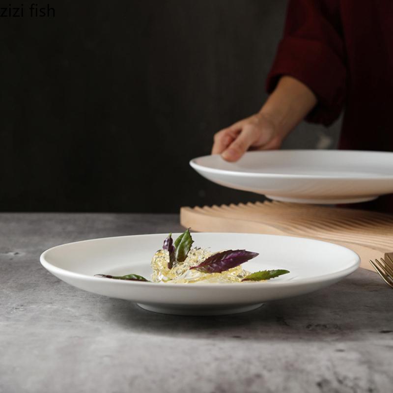 Round Pure White Ceramic Dining Plate Western Style Steak Plates Sashimi Plate Sushi Plates Dessert Bowl Fruit Dish Salad Bowl