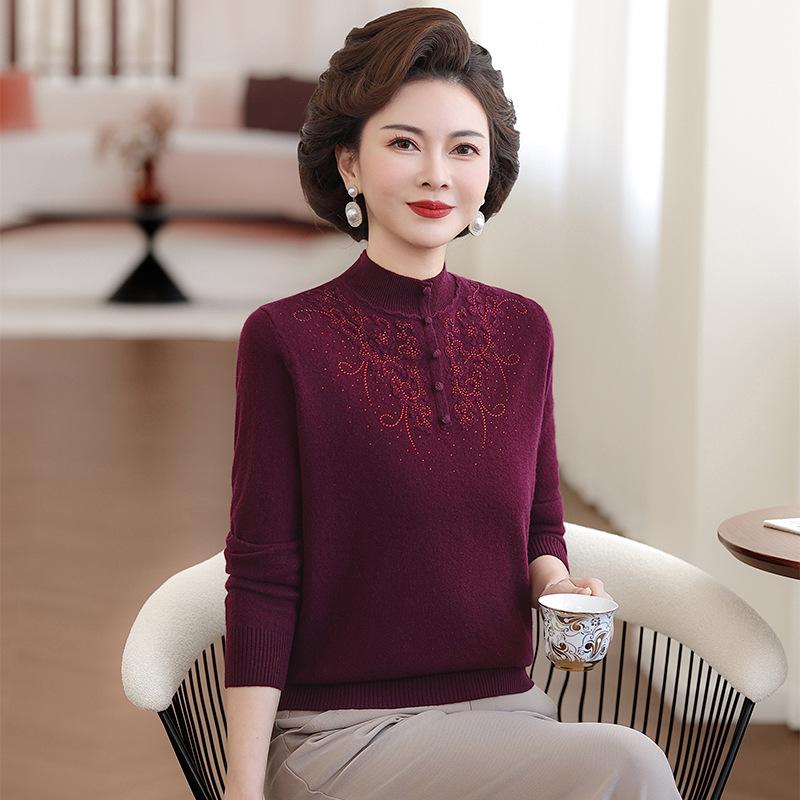 100% Wool Winter Sweater: New 2026 Style for Mom, Middle-Aged & Elderly Women's Warm Knit Top