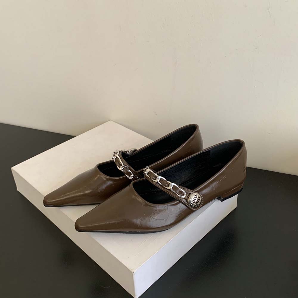 fashion Pointed Toe Women Mules Ballet Dance Loafers 2024 New Arrivals Black Brown Silver Metal Chain Casual Sandals Belt Buckle 35-39