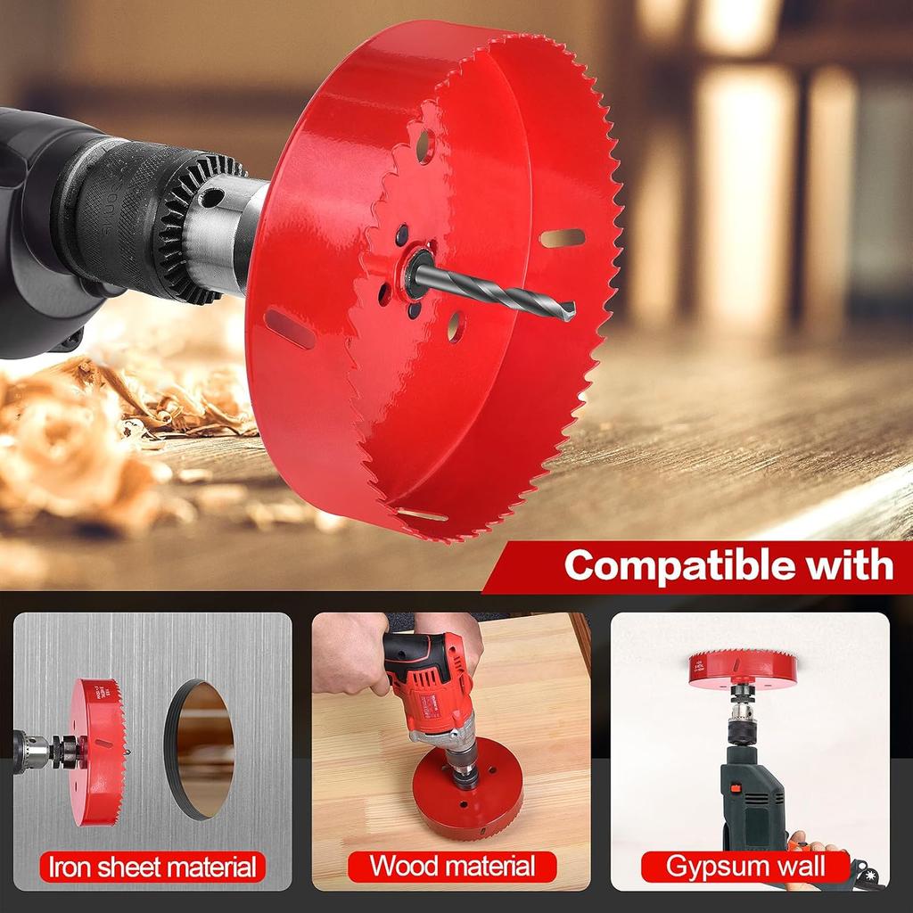 6 Inch Hole Saw - 152mmHSS Bi-Metal Hole Saw - Heavy Duty Hole Cutter for Metal/Wood with Smooth Flat Edge, Fast Chip Removal, Ideal for Cornhole
