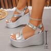 Silver Chunky Platform Sandals Women Summer 2025 Fashion Buckle Strap Wedge Sandals Woman Plus Size 43 Thick Bottom Beach Shoes