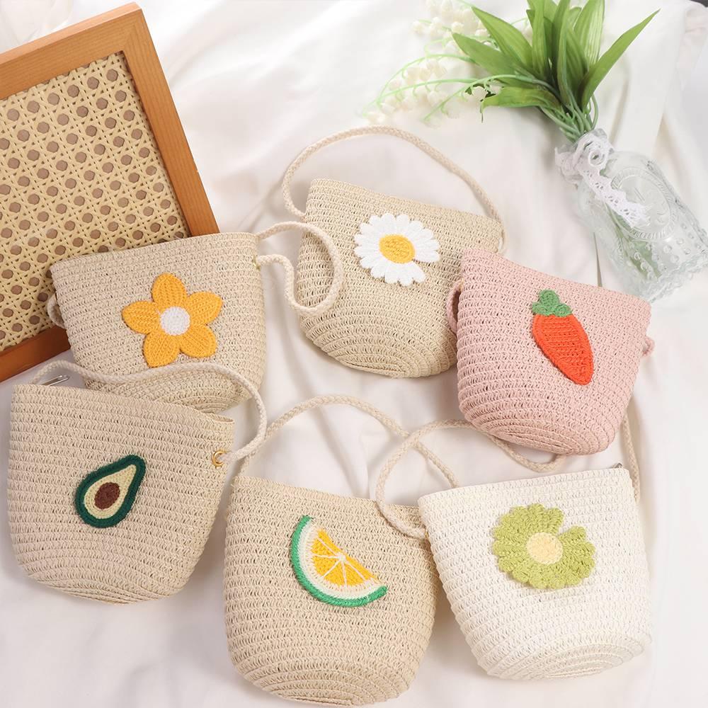 Fruits Strawberry Crossbody Coin Bag Straw Messenger Bags Korean Purse Wallets Women Shoulder Bags