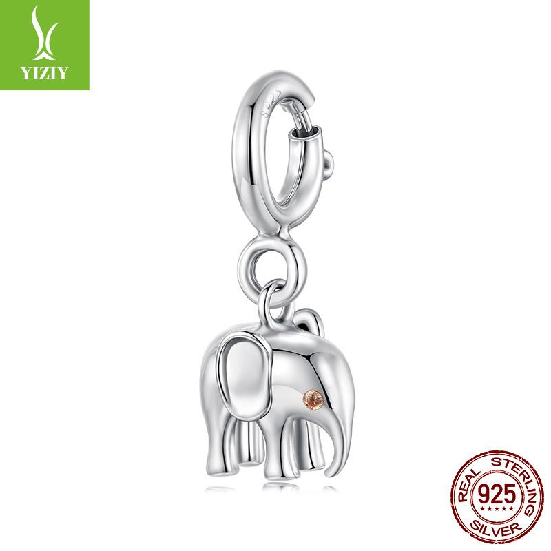 S925 Sterling Silver Baby Elephant Pendant Opening And Closing Button Head, Cute Animal Lucky Diy Beaded Accessories