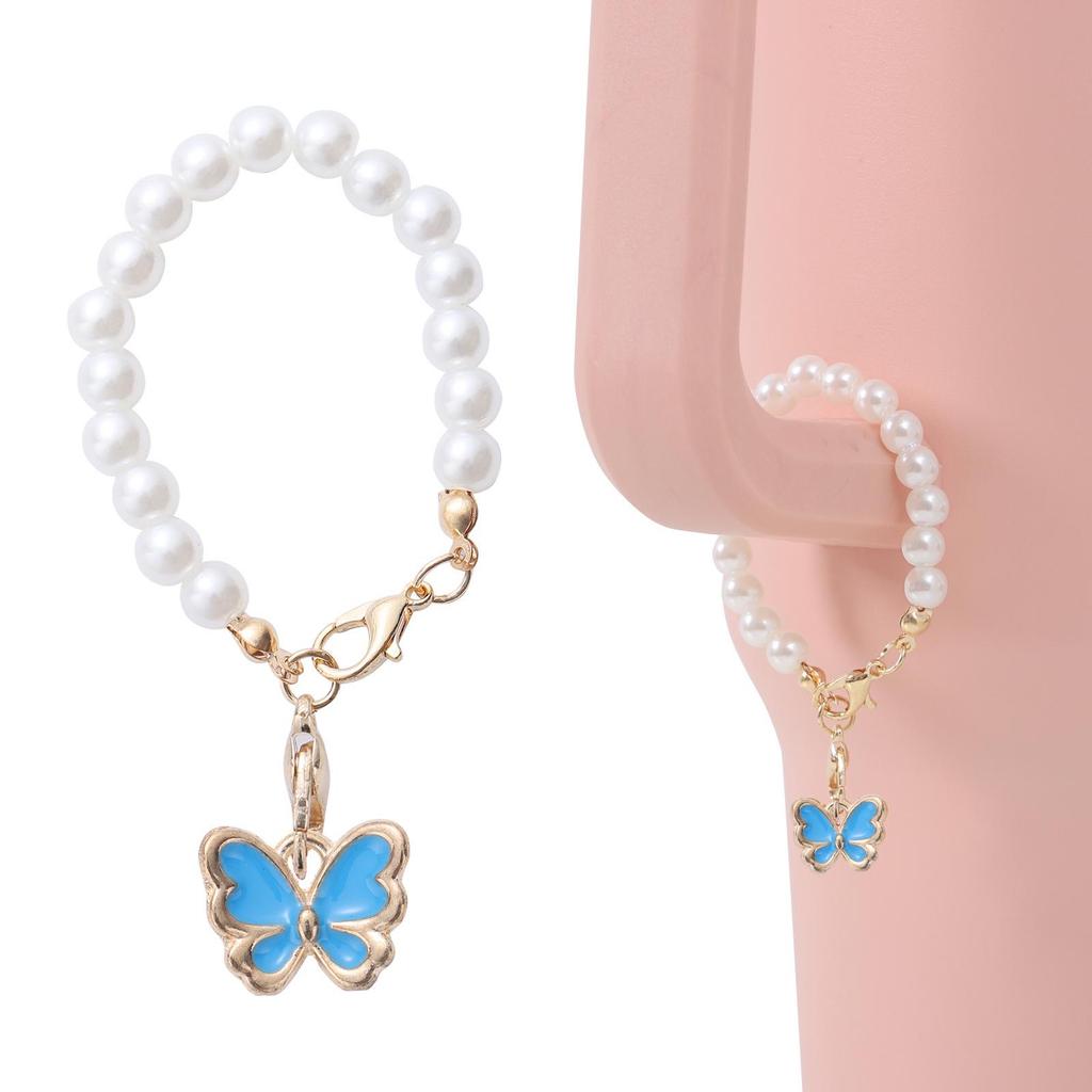 Simple Style Faux Pearl Pink Butterfly Keychain with Stanley Pendant