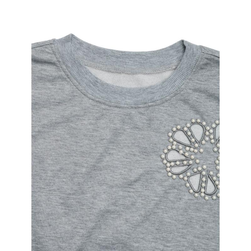 Korálkový top Jeseň a zima Dámsky okrúhly výstrih Voľný ležérny Dieračkový pulóver Mikina