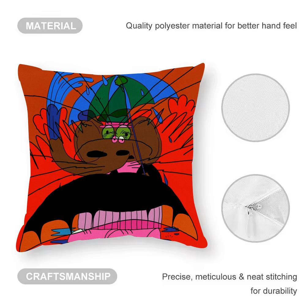 Cute Retro Illustration Cushion Cover Anti-dustmite Pillowcase Invisible Zipper Silky Short Plush Sofa Cushion Cover