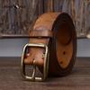 Vintage Handmade Men's Leather Belt Top Layer Pure Cowhide Copper Buckle Jeans Leather Belt