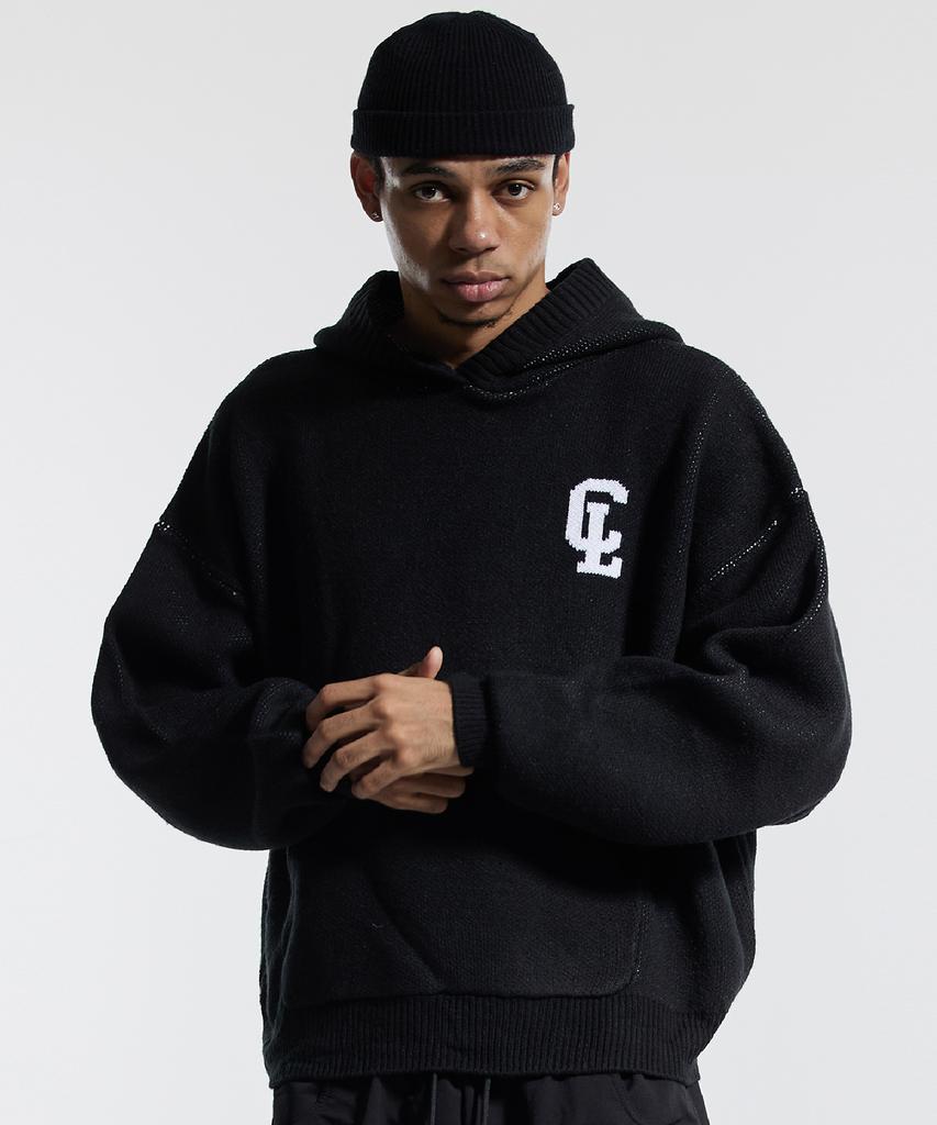 CREAM SODA LAB Cl Washed Graphic Jacquard Hoodie Knit Black