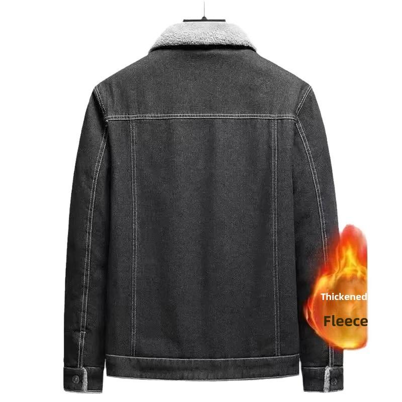 Winterbomber Jacket Men's Fleece-Lined And Thickened Plus Size Loose-Fit Cotton Coat Casual Nylon Lining Middle Age Sheep Velvet