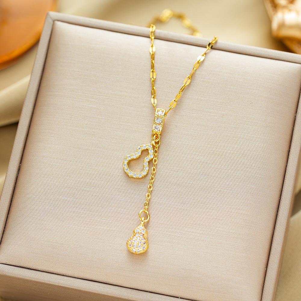 Luxury Full Crystal Fringe Gourd Necklace For Women Elegant Versatile Fashion Jewelry