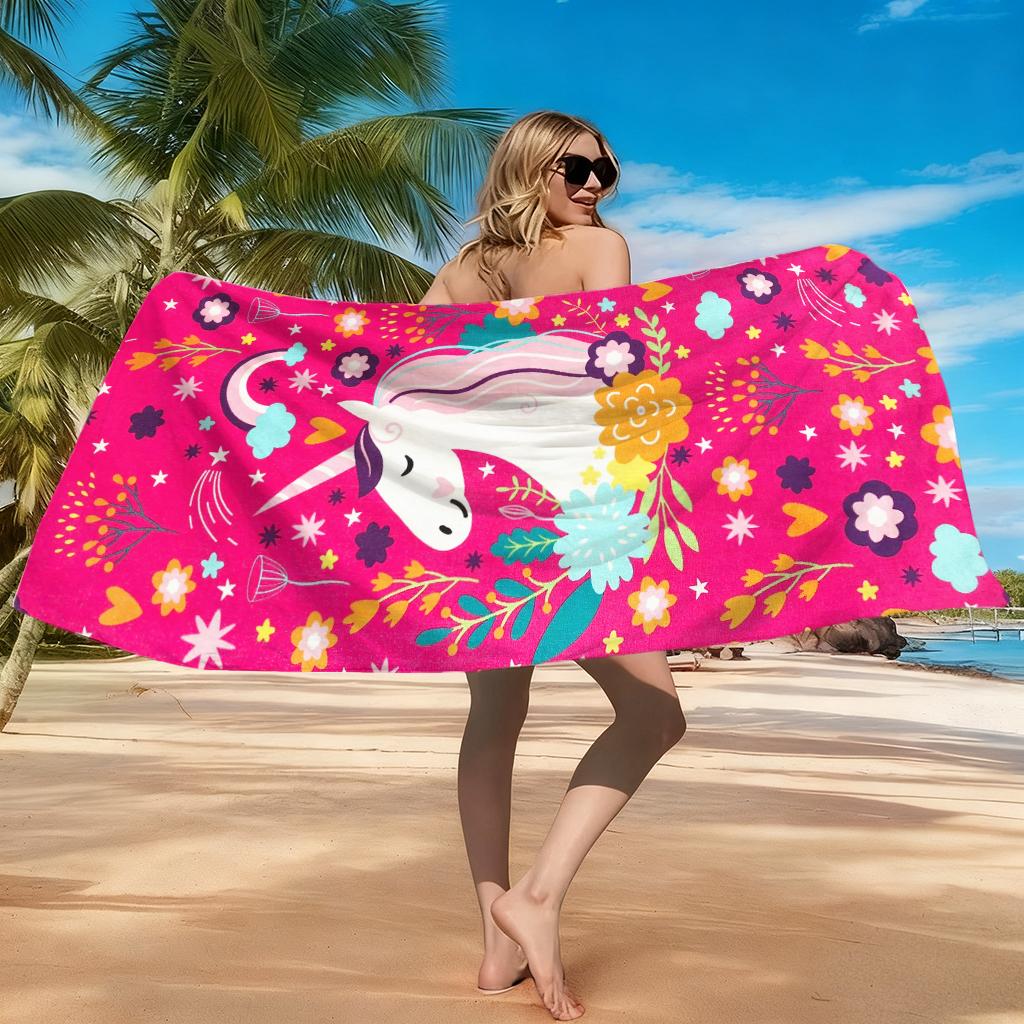 1pc Unicorn Beach Towel Quick-drying Super Absorbent Suitable for Swimming Beach Pool Gym Summer Gift for Friends And Families