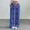 Women's Casual Fashion Printed Elastic Waist Loose Straight Leg Pants With Rope