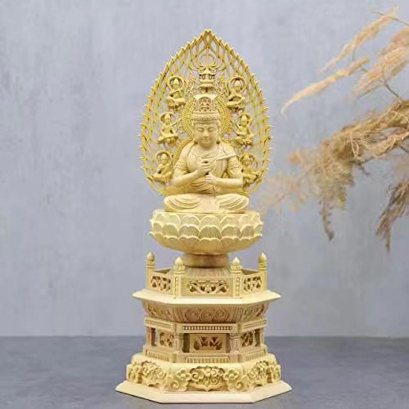 

Huangyang Wood Carved Buddha Statue, Fengshui Home Office Crafts, Sitting Lotus Sculpture Decoration, 1Pc 22CM