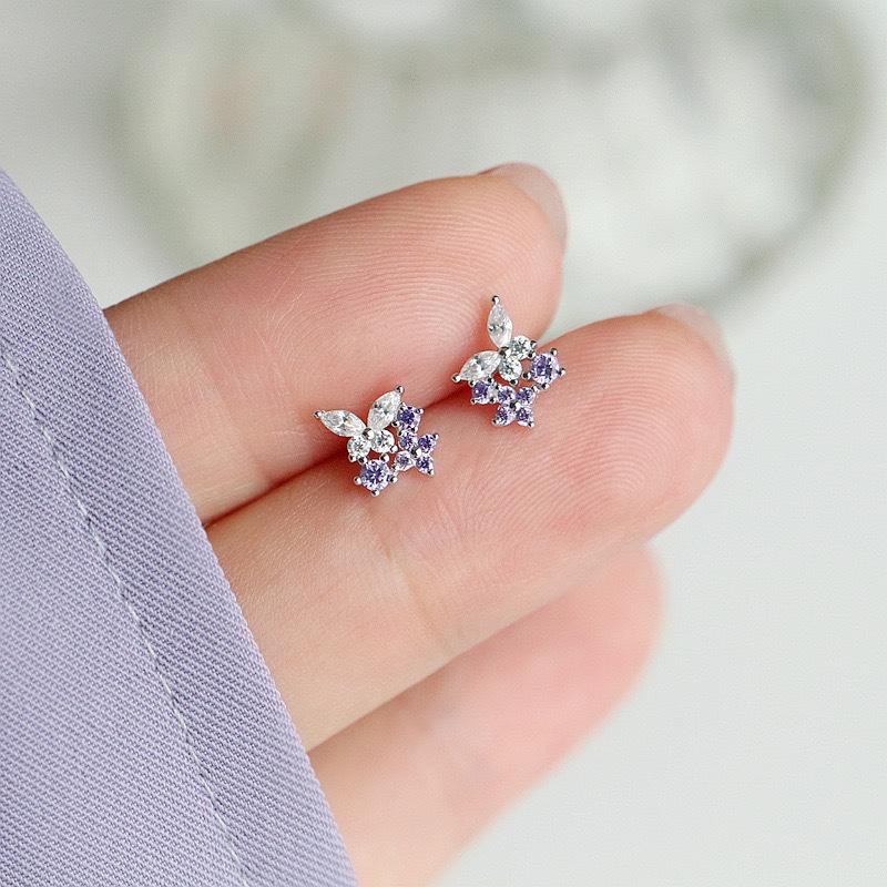 Beixi Lavender Butterfly S925 Sterling Silver Stud Earrings - Exquisite and Luxurious Design